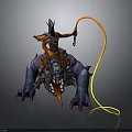 Armored Character Riding Purple Spiked Fanged Multi Clawed Creature With Yellow Whip