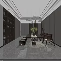 Elegant Modern Restaurant Interior With Marble Floor Chandelier And Dining Chairs