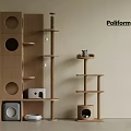 Indoor Modern Wooden Cat Tree With Multi Level Platforms And Circular Holes