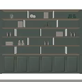 Light Green Decorative Cabinet With Illuminated Shelves Storage Units And Decor Items