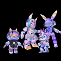 Colorful Robot Like Landscape Sculptures With Animal Ears And Vibrant Hues