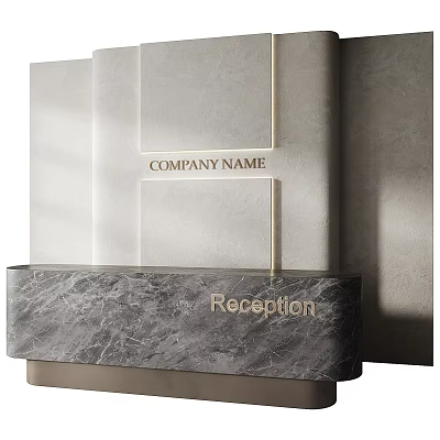 Elegant Reception Background Wall Design With Company Name And Marble Reception Counter 3d model