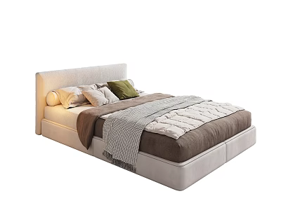 Cozy Modern Single Bed With Light Headboard Multiple Pillows And Soft Blanket 3d model