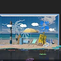 Beach Themed Photo Check In Spot With Lighthouse Palm Trees Beach Umbrella Sand And Lifebuoy