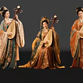Game And Movie Female Characters In Ancient Chinese Style With Elegant Traditional Costumes Playing Pipa