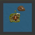 Miniature Island Scene Model With Circular Building Green Vegetation Blue Base And Small Brown Land
