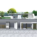 Modern Entrance Gate Design With Landscaping Green Trees And Paved Ground