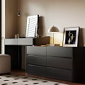 Modern Black Dresser With Mirror Table Lamp Artwork And Stool 3d model