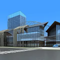 Modern Commercial Complex With Glass Facade Central Fountain Green Lawns And Accessible Roads