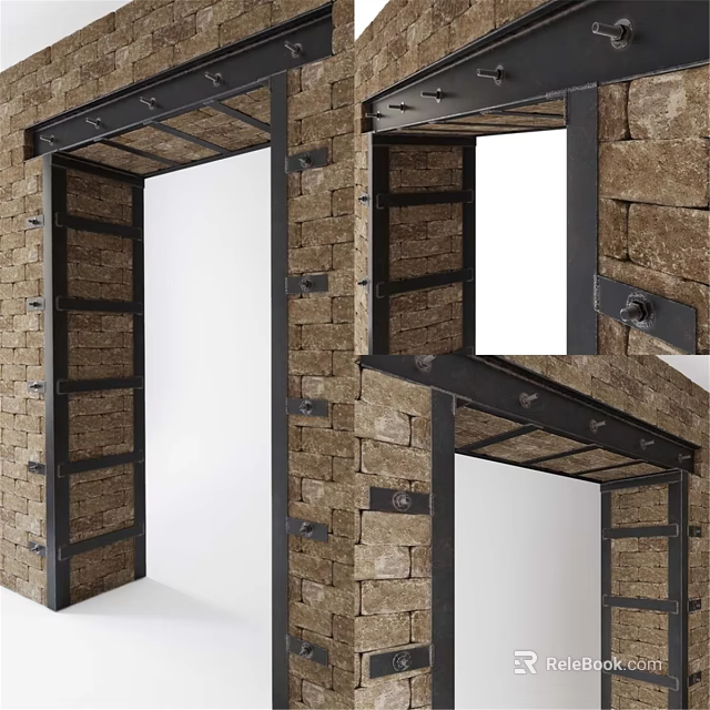 Industrial Style Decorative Ornament Set With Brick Wall And Metal Frame Design 3d model 