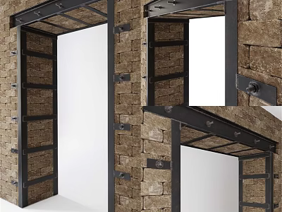 Industrial Style Decorative Ornament Set With Brick Wall And Metal Frame Design 3d model