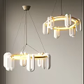 Modern Circular Chandeliers With White Geometric Elements And Illuminated Rings Structure
