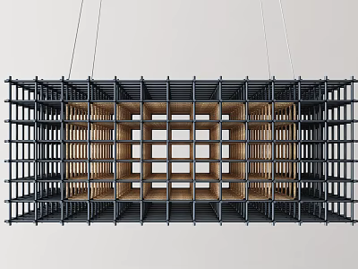 Modern Minimalist Hanging Decor With Black Metal Frame And Wooden Grid Structure 3d model
