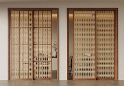 Middle-style sliding door rattan sliding door 3d model