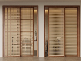 Middle-style sliding door rattan sliding door 3d model