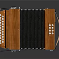 Wooden Accordion With Black Bellows White Buttons And Brown Strap