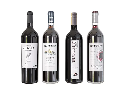 Four Different Wine Bottles Displayed Together 3d model