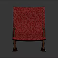 Red Patterned Single Sofa Featuring Wooden Arms and Classic Design Legs
