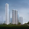 Elegant Modern High Rise Residential Buildings With Waterfront Greenery And River View