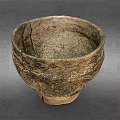 Antique Cracked Ceramic Jar With Intricate Carved Patterns And Worn Texture