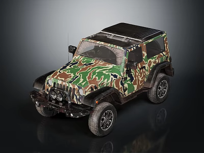 Camouflage Painted Off Road Vehicle with Black Roof and All Terrain Tires 3d model