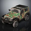 Camouflage Painted Off Road Vehicle with Black Roof and All Terrain Tires