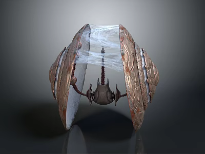 Conch Shell Structure Featuring Copper White Design Transparent Section And Tower Inside Reflective Base 3d model