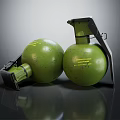 Green Spherical Objects With Metal Components And Yellow Markings On Dark Surface 3d model