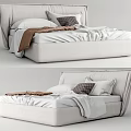 Modern Double Bed With Upholstered Headboard White Sheets Brown Throw And Decorative Pillows 3d model