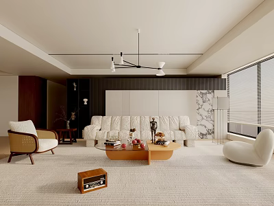 Modern Living Room Interior With White Sofa Wooden Coffee Table Armchair Floor Lamp And Rug 3d model