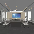 Modern Conference Room Interior With Long Table White Chairs Large Screen And Green Plant