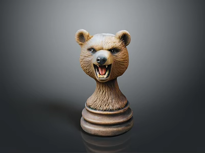 Brown Bear Head Sculpture With Layered Base And Open Mouth For Decorative 3d model
