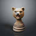 Brown Bear Head Sculpture With Layered Base And Open Mouth For Decorative