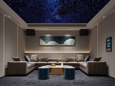 Home Theater Room With Starry Sky Ceiling Speakers And Cozy Sofa 3d model