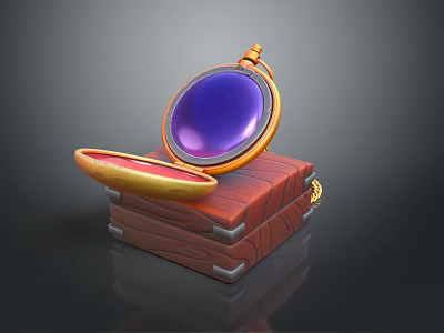 Vintage Open Pocket Watch as Stylish Clothing Accessory with Purple Dial and Gold Frame 3d model