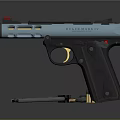Modern 223 Remington Pistol with Red Dot Sight Magazines and Bullets on Black Surface