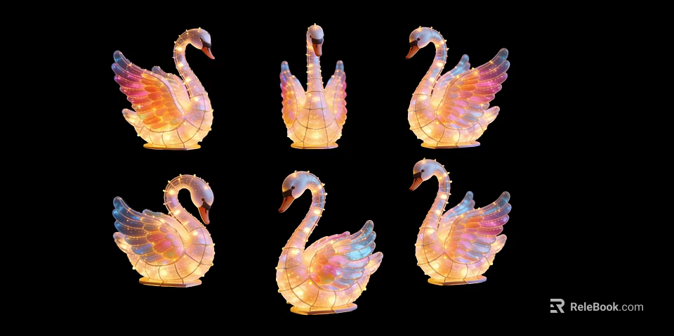 Colorful Swan Shaped Art Installation With Illuminated Feather Design And Decorative Lights 3d model 