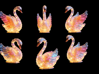 Colorful Swan Shaped Art Installation With Illuminated Feather Design And Decorative Lights 3d model
