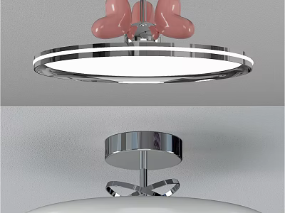 Modern Round Ceiling Light With Silver Metal Frame Pink Decorative Accents And Soft Lighting 3d model