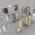 Stylish Clothes Racks With Various Hanging Garments For Retail 3d model