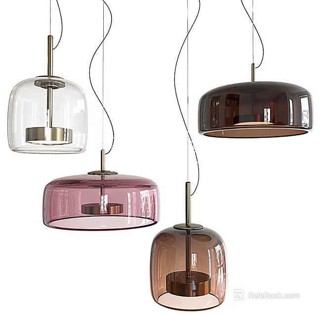 Modern Hanging Pendant Lights With Various Colored Glass Shades For Home Decor 3d model 
