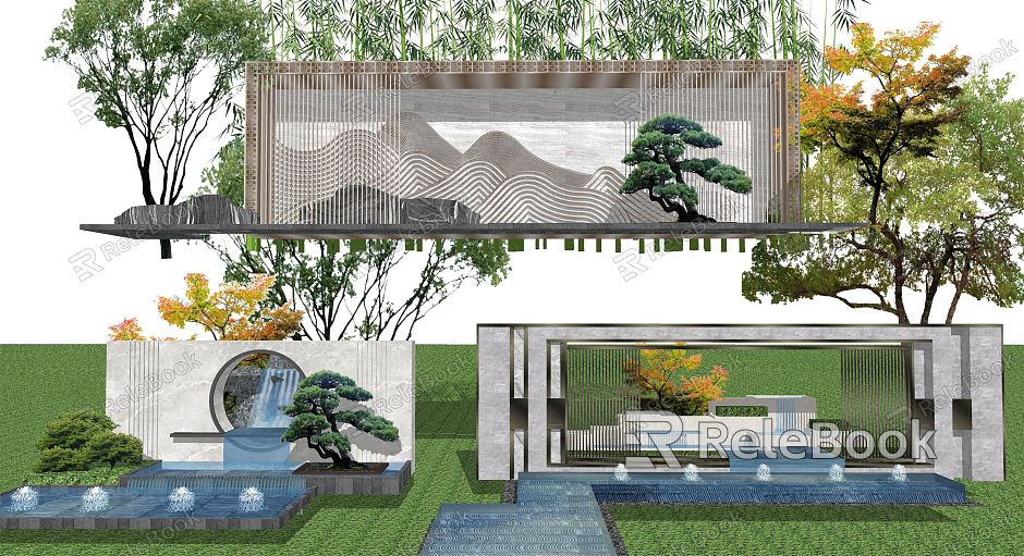 New Chinese Style Landscape Wall Waterscape Wall model