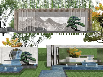 New Chinese Style Landscape Wall Waterscape Wall 3d model