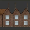 Traditional Red Brick House With Gabled Orange Roof Multiple Chimneys And Classic Windows