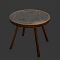 Stylish Round Table With Light Blue Marble Top And Dark Brown Wooden Legs