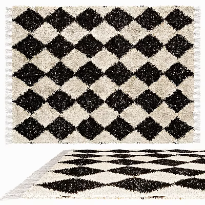 Square Rug With Black And White Diamond Pattern 3d model