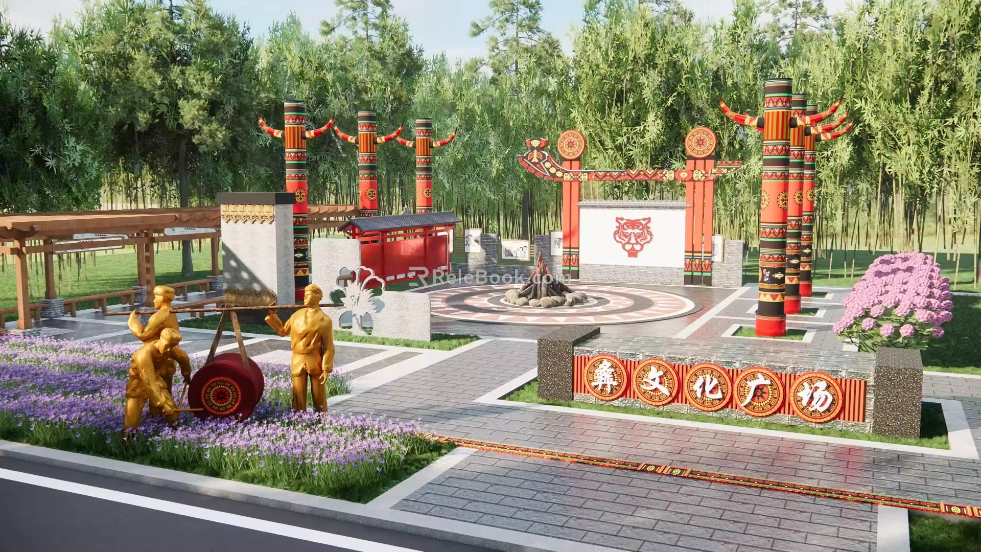 Chinese Style Yi Square Landscape Yi Culture Square Yi Activity Center Totem Pattern Village Community Activity Center 3d model
