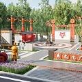 Chinese Style Yi Square Landscape Yi Culture Square Yi Activity Center Totem Pattern Village Community Activity Center 3d model