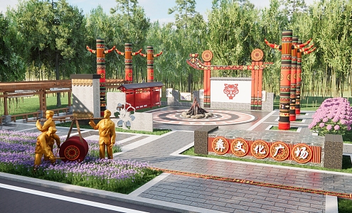 Chinese Style Yi Square Landscape Yi Culture Square Yi Activity Center Totem Pattern Village Community Activity Center 3d model