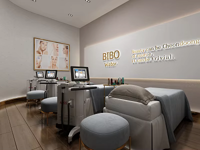 Modern SPA Beauty Room With Treatment Machines Massage Bed BIBO Water And Wall Posters 3d model